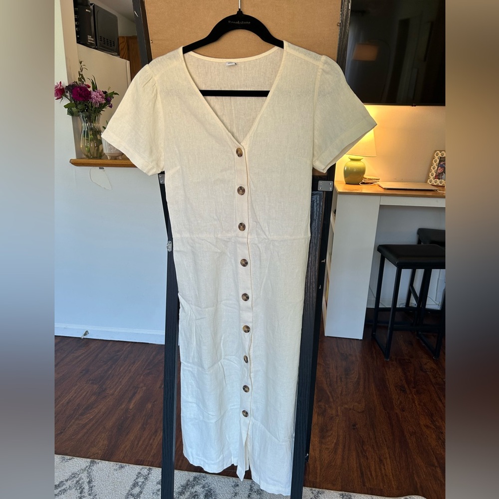 Old Navy Cream Button-Front Midi Dress